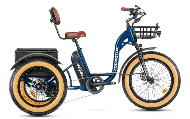 fat tire step-through electric trike in blue